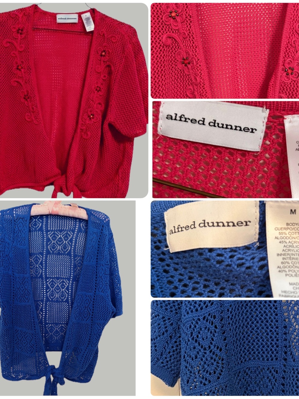 Alfred Dunner Red & Royal Blue Crochet Tie-Front Cardigans